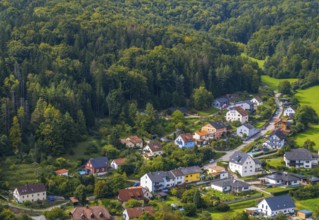 Aerial view over the village of Kallmuenz in Bavria