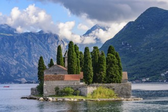 Island of Saint George, an islet off the coast of Perast in the Bay of Kotor, Montenegro, Europe