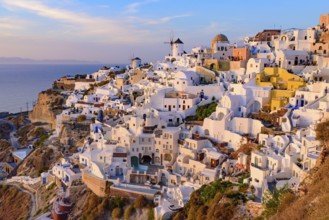 Oia village in sunset light, Santorini, Greece, Europe