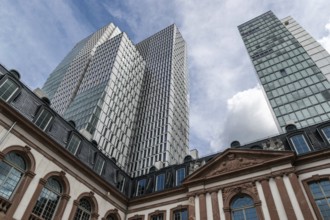 Contemporary Skyscrapers in the financial district, Frankfurt am Main, Hesse, Germany, July 2017,