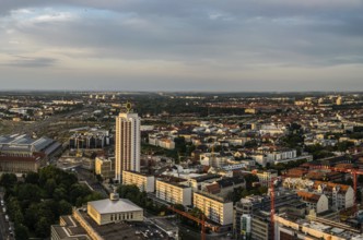 Tower view over the city of Leipzig, Germany during sunset, Leipzig, Germany, July 2017, Europe