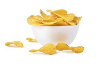 Potato chips in a bowl isolated on a white background