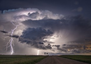 Major lightning Saskatchewan storm in summer rural Canada