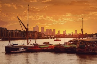 London Thames river boats sunset in England
