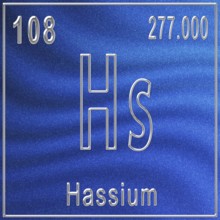 Hassium chemical element, Sign with atomic number and atomic weight, Periodic Table Element