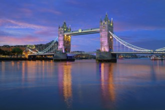 London Tower Bridge sunset on Thames river in England
