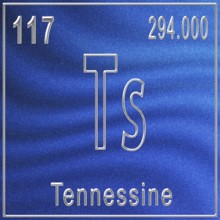 Tennessine chemical element, Sign with atomic number and atomic weight, Periodic Table Element