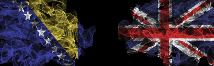 Flags of Bosnia and Herzegovina and United Kingdom on Black background, Bosnia and Herzegovina vs