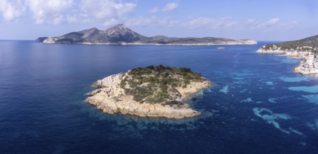 Es Pantaleu and Dragonera island, Sant Elm, andratx coast, Majorca, Balearic Islands, Spain, Europe