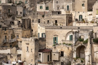 Detail of historic houses in Sassi di Matera, Italy, Europe