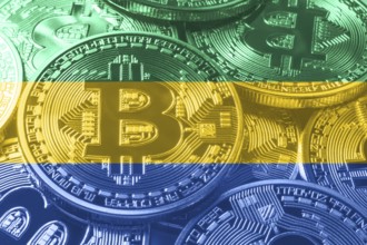 Gabon bitcoin flag, national flag cryptocurrency concept black background