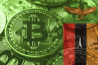 Zambia bitcoin flag, national flag cryptocurrency concept black background