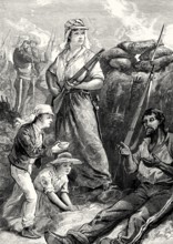 A woman fighting with a rifle, Indian Rebellion of 1857