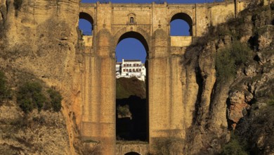 Spain, Andalusia, Malaga, Ronda, Puente Noevo stone bridge, White Villages, Ronda, Spain, Europe