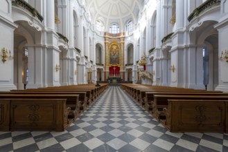 Interior view of St Trinitatis Cathedral, altar, nave, Dresden, Free State of Saxony, Germany,