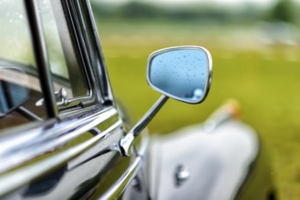 Details of a classic car in a museum