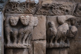 Collegiate church of San Pedro de Cervatos, decoration of the tympanum and lintel, Romanesque,