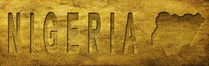 Nigeria Map and Text on Grunge Gold Texture