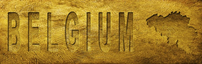 Belgium Map and Text on Grunge Gold Texture