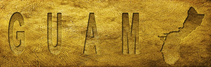 Guam Map and Text on Grunge Gold Texture