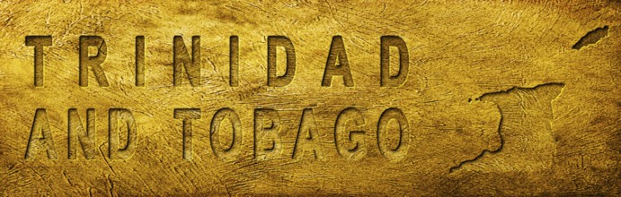 Trinidad and Tobago Map and Text on Grunge Gold Texture