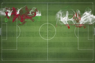 Wales vs Iran Soccer Match, national colors, national flags, soccer field, football game,