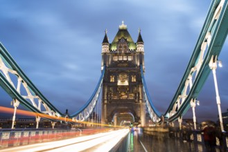 London Tower bridge on sunset illuminated with different colors
