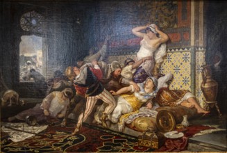 Assault on the harem, 1880, oil on canvas, Ricard Anckermann Riera, Mallorca, Balearic Islands,