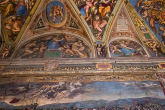 VATICAN CITY, VATICAN, JUNE 12, 2015 : interiors and architectural details of Raphael rooms in