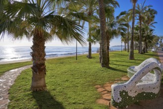 Oropesa de Mar beach mosaic bench park in Castellon of Spain