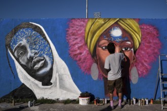 Germany, Berlin, 09.06.2024, Sunday afternoon in Mauerpark, Graffiti Wall (inner wall), Eme