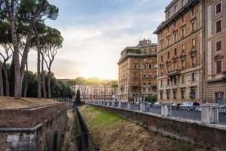 Rome, Italy, August 18, 2016: Sunset on Piazza Adriana in Rome near Castel Sant Angelo. The