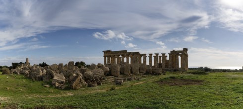 Castelvetrano, Italy, 3 Janaury, 2024: view of Temple E and Temple F at Selinunte in Sicily, Europe