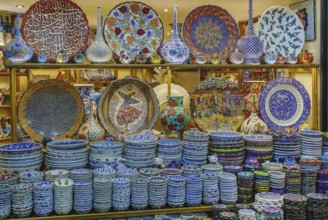 Colorful ceramics for sale on the Grand Bazaar at Istanbul, Turkey, Asia