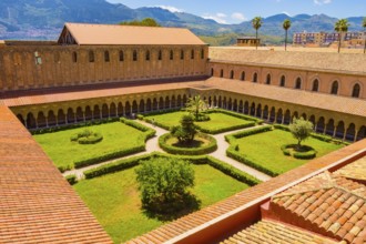 View of the cloister of the Santa Maria Nuova cathedral in the city of Monreale, north west of