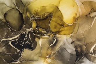 Alcohol ink painting with brown and beige colors with gold metallic glitter