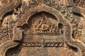 Detail of the temple complex of Banteay Srei in Cambodia