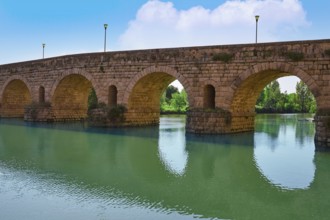 Merida in Spain roman bridge over Guadiana river Badajoz Extremadura