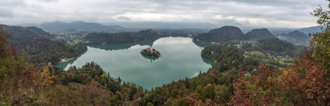 Peaceful view on lake Bled and the island with its pilgrimage church Assumption of Mary, The