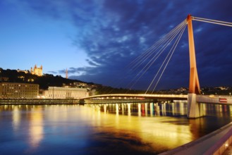 Vieux-Lyon with basilica and courthouse during sunset at Lyon city in France