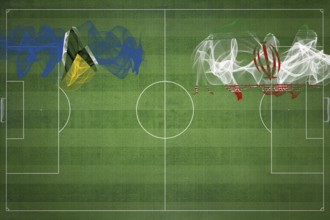 Saint Lucia vs Iran Soccer Match, national colors, national flags, soccer field, football game,