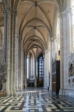 Amiens, France, 12 September, 2022: view of the side nave leading to the ambulatory inside the