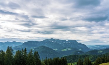 Panoramic view of the mountains in Berchtesgadener Land in Bavaria, Germany, Europe