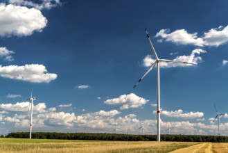 Wind energy park on a field in Germany