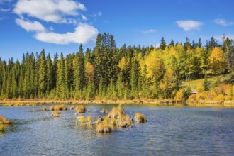 Canadian province of Alberta, the Rocky Mountains, Banff. Magnificent sunny day in lakes Vermilion.