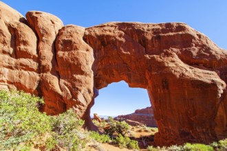 North Window & South Window Arches. The beauty of Arches Park in USA. Picturesque red-brown
