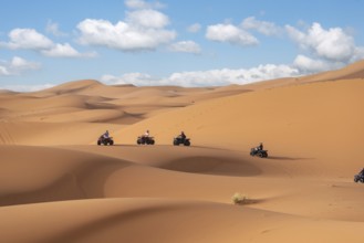 Motorbikers driving off-road in the Erg Chebbi desert near Merzouga, Morocco, Africa