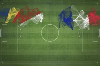 Seychelles vs France Soccer Match, national colors, national flags, soccer field, football game,