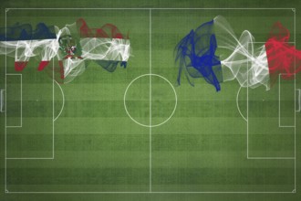 Dominican Republic vs France Soccer Match, national colors, national flags, soccer field, football