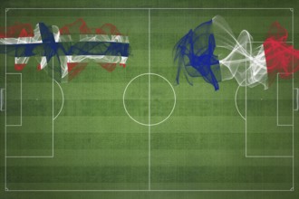 Norway vs France Soccer Match, national colors, national flags, soccer field, football game,